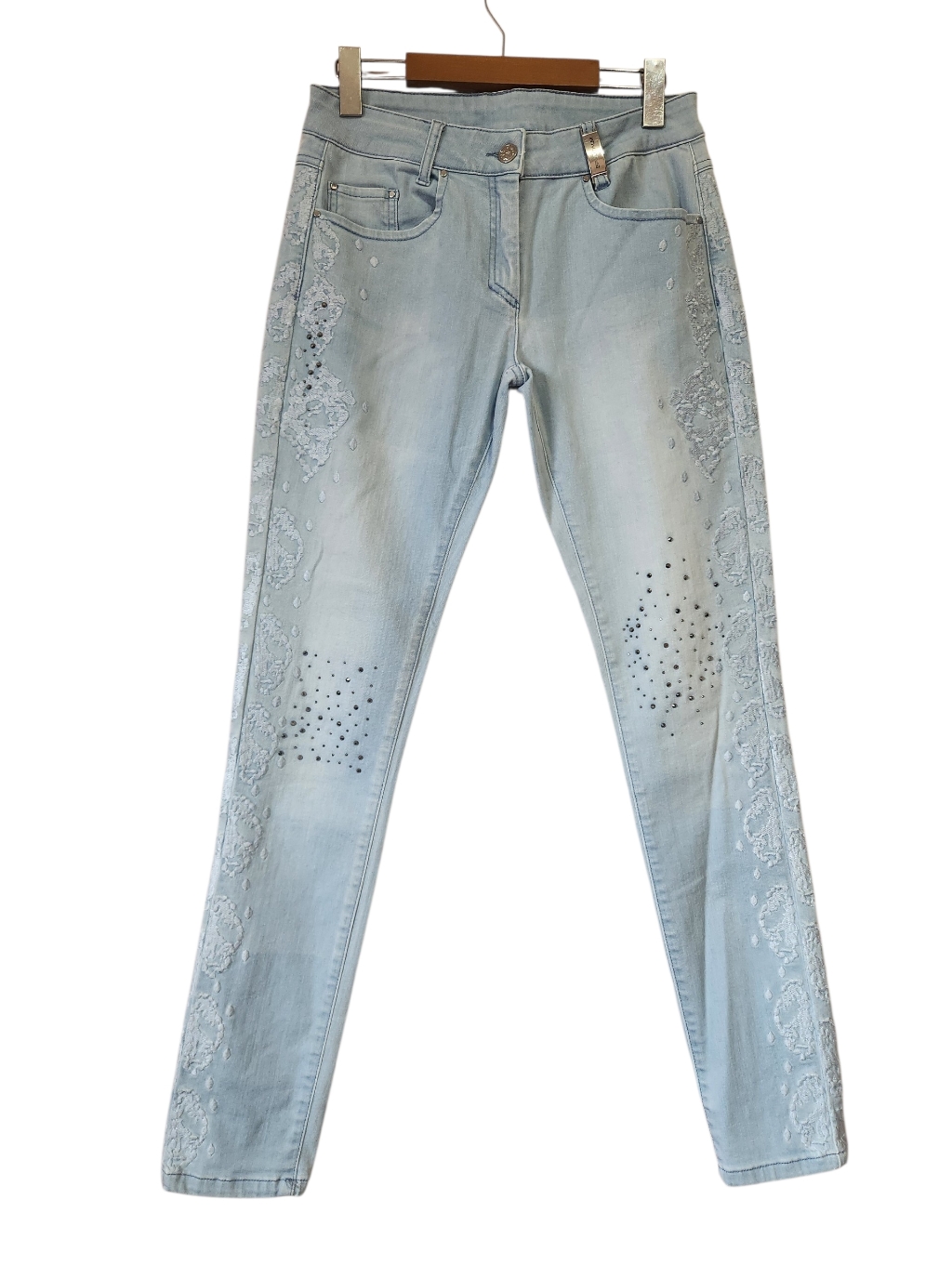 Sportalm Lunna Embellished Skinny Jeans Floral Lace Rhinestone Luxury Denim Sz 6